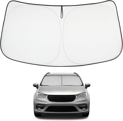 Proadsy 2026 Upgrade Windshield Sun Shade Custom Fit Chrysler Pacifica 2017-2025 2026 4-Layer Foldable Front Sunshade Protector Sun Visor Blocks UV Rays Keep Car Cooler Accessories