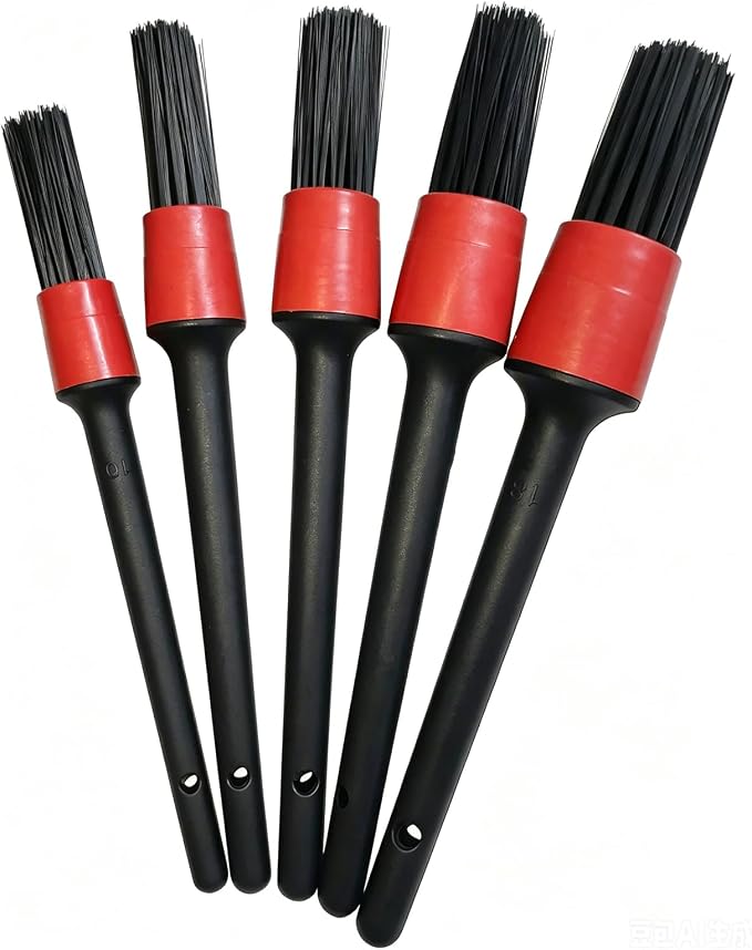5 Pcs Set Red Car Interior Leather Seat and Vent Brush Detail Cleaning Brush Wheel Cleaner Brush for Cleaning the Interior and Exterior of Cars