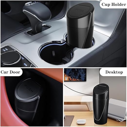 Car Trash Can Bin with Lid - Car Garbage Can Cup Holder - Black Mini Leakproof Vehicle Trash Garbage Can Bin with 20pcs Trash Bags-Car Organizers and Storage for Front Back Seat Accessories