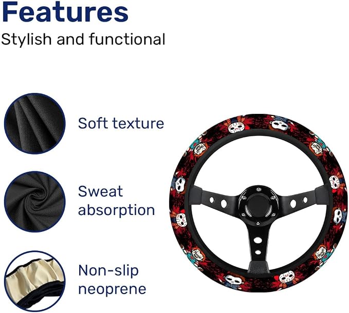 GENANY Horror Character Steering Wheel Cover, Non Slip Polyester Car Wheel Protector for Car SUV Truck, Universal 15 Inch