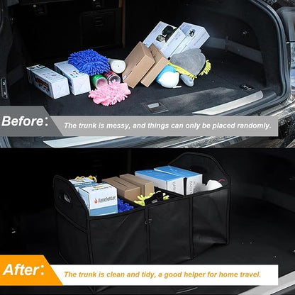 Car Trunk Organizer, 42L Collapsible Vehicle Storage Box with Reinforced Handles and Compartments, Waterproof Auto Interior Organizing Accessories, Universal for SUV, Truck, RV