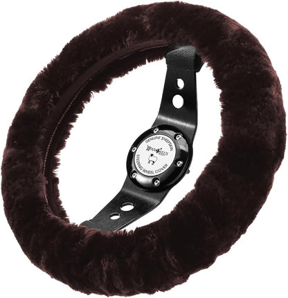 Andalus Brands Luxury Fluffy Car Steering Wheel Covers – Genuine Merino Sheepskin, Soft Fuzzy Car Steering Wheel Cover for Women, Universal 14.5-15" Size, Plush Fur Cute Auto Accessories, Mocha