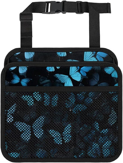 Car Backseat Organizer, PU Leather Back of Seat Cars Hanging Organizer with Pockets Leakproof Car Garbage Bag Hanging Cars Seat Storage Box Travel Accessories Foldable (Blue Butterfly)
