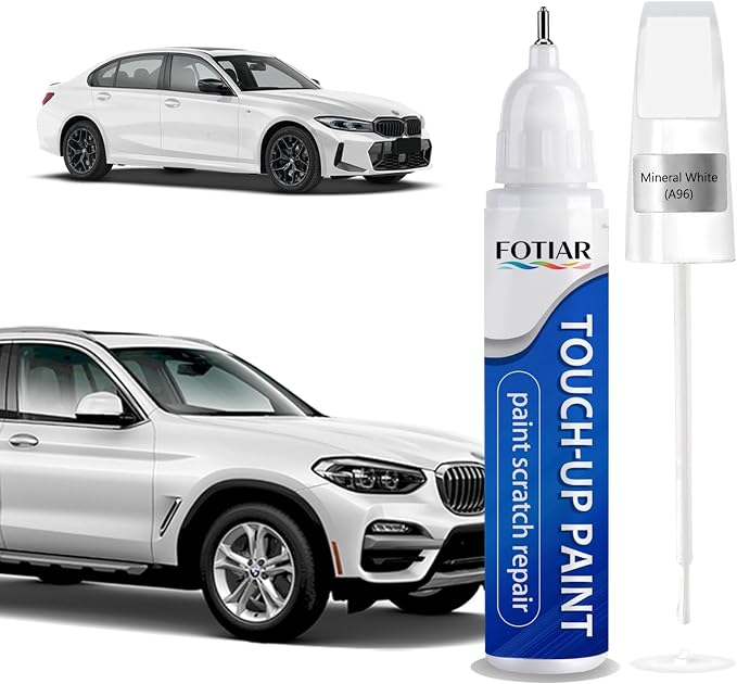 Mineral White A96 Touch up Paint for BMW-Exact Match Scratch Repair Kit 2-In-1 Premium Car Paint Pen for Chips & Nicks
