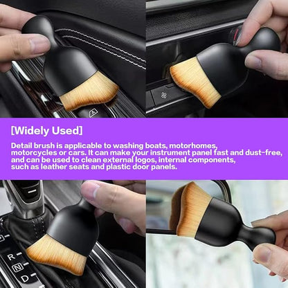 AOCISKA Car Interior Detailing Brush,Soft Bristle Cleaning Brush Car Detailing Brush Dusting Brush,Car Interior Cleaning Tool,Auto Detail Brush Car Dash Duster Brush (Black&Brown with Cap)