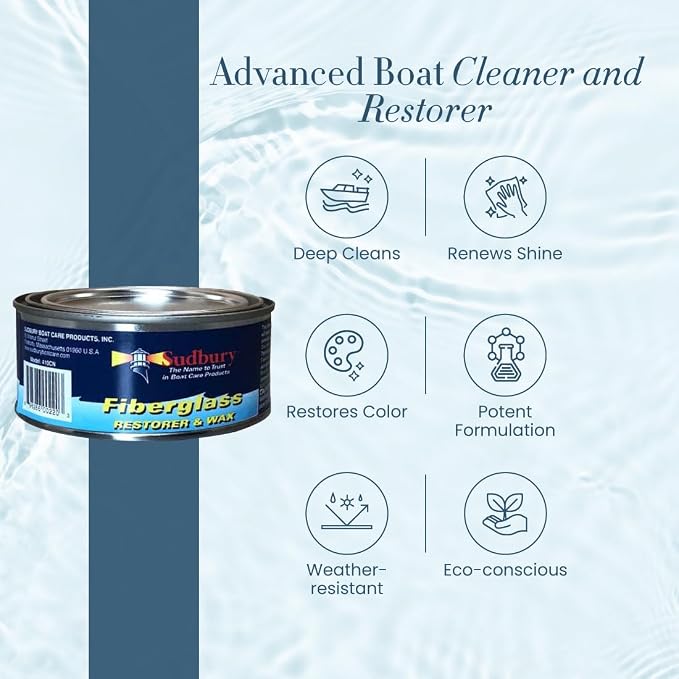 Sudbury Fiberglass Restorer and Wax, Boat Cleaning Paste Wax, Boat Cleaner, Essential Boat Accessories, Paste, 11 oz.