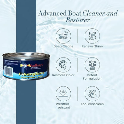 Sudbury Fiberglass Restorer and Wax, Boat Cleaning Paste Wax, Boat Cleaner, Essential Boat Accessories, Paste, 11 oz.