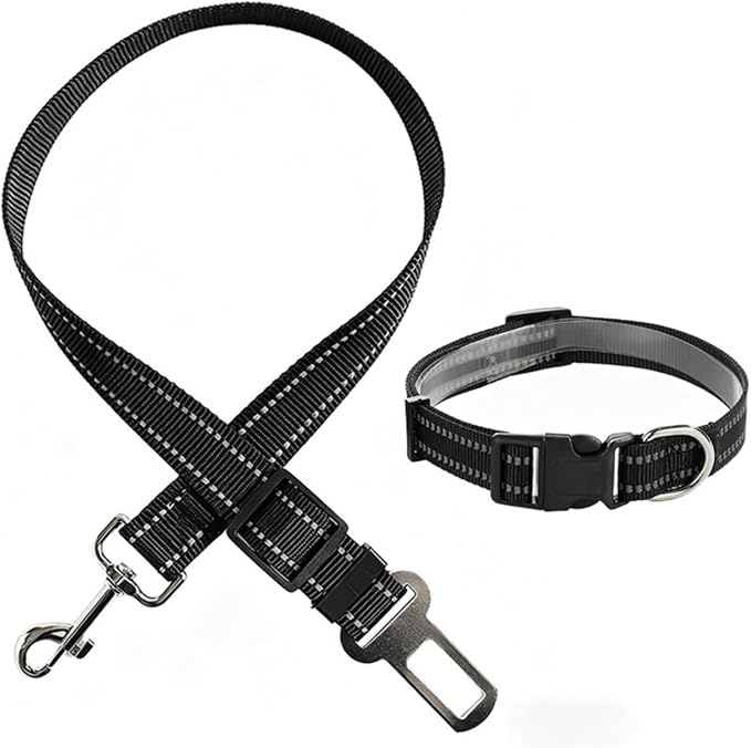 Reflective Nylon Pet Car Safety Set, Adjustable Dog Collar + Seatbelt, Travel Safety Kit for Dogs & Cats