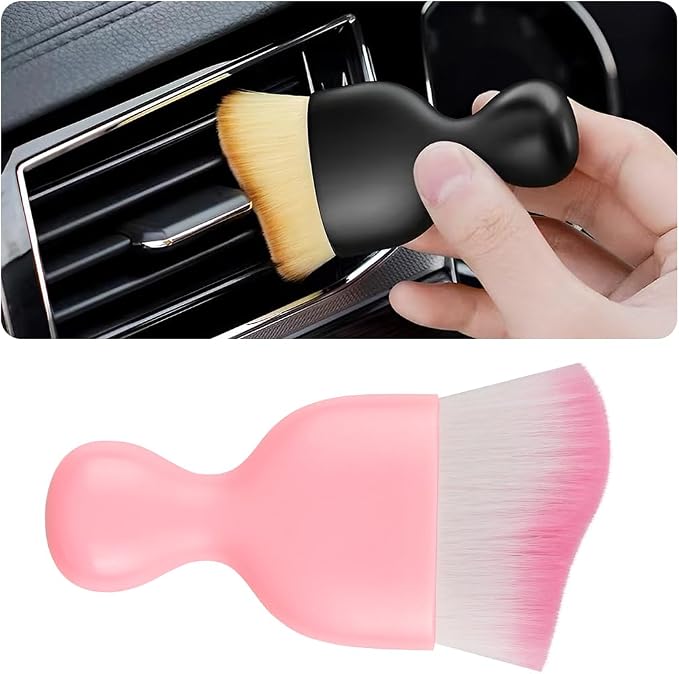 Blilo Car Interior Detailing Brush with Dust Cover, Auto Soft Hair Cleaning Brushes, Scratch Free Curved Dirt Collectors, for Vehicle Dashboard Air Conditioner Vents Leather(Pink)