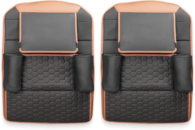 Owleys Car Seat Organizer Backseat Back Organizers & Storage Of Automotive Seatback Toy Organization For Kids Black Brown Tan 2 pc
