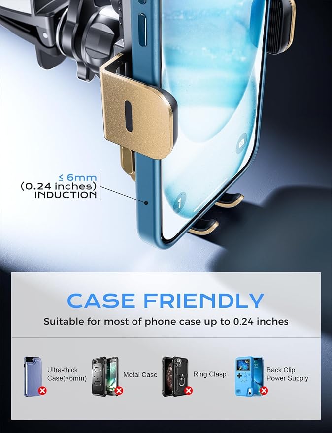 Wireless Car Charger, 15W Fast Charging Auto Clamping Car Charger Phone Mount Phone Holder fit for iPhone 15 14 13 12 11 Pro Max Xs, Samsung Galaxy S24 Ultra S23 S22 S21, S20, S10+, Golden