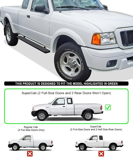 APS Running Boards (Nerf Bars Side Steps Step Bars) Compatible with Ford Ranger Mazda B-Series 1998-2011 Super Cab (Stainless Steel Black Powder Coated 5 inches)
