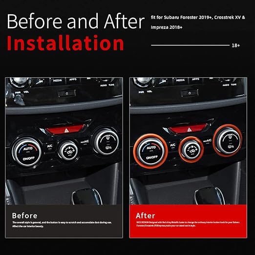 Auovo AC Climate Control Knob Outer Ring Covers Accessories for Forester 2019-2024 Crosstrek 2018-2023 Impreza 2017-2023 Interior for Car Air Condition Switch Control Trim (Red Orange)