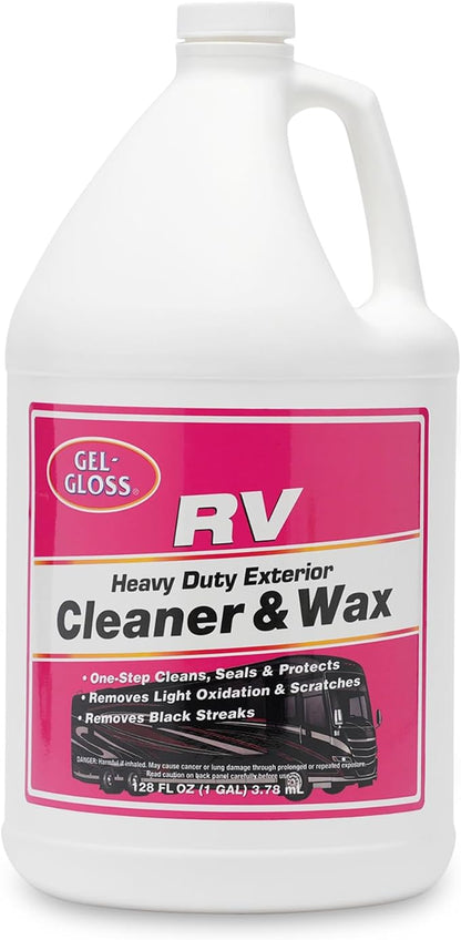 Gel Gloss RV Professional Grade One-Step Carnauba Cleaner Wax - Cleans, Protects & Enhances Finish - Restores Color & Shine - UV Inhibitors - Ideal for Scuff Marks - Use by Hand or Buffer - 1 Gallon