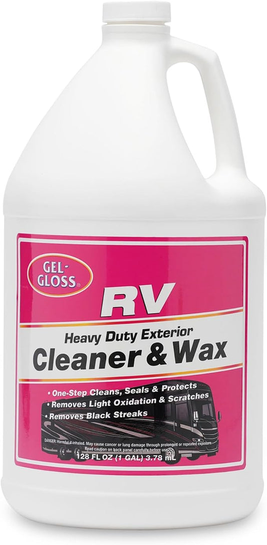 Gel Gloss RV Professional Grade One-Step Carnauba Cleaner Wax - Cleans, Protects & Enhances Finish - Restores Color & Shine - UV Inhibitors - Ideal for Scuff Marks - Use by Hand or Buffer - 1 Gallon