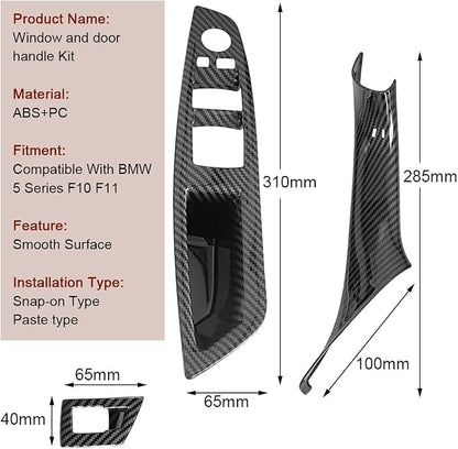 7PCS Carbon Fiber Interior Door Handle Cover Kit Replacement for BMW 5 Series F10 / F11 (2010-2016) 520i 523i 525i 528i 530i 535i | Driver Passenger Window Switch Panel Window Switch Covers
