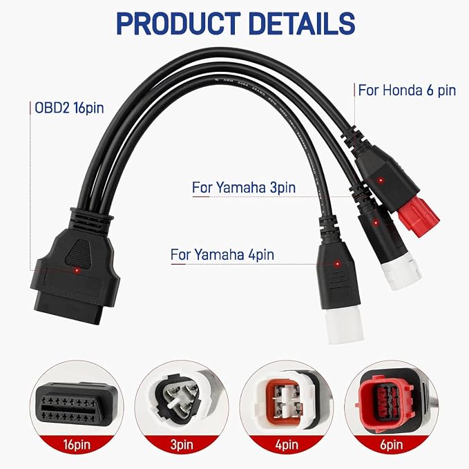 3pin 4 pin 6pin Motor obd2 Cable 3pin 4pin 6pin to 16pin Euro5 OBD Motorbike 3 in 1 OBDii Diagnostic Adapter Scanner Connector Cable for Yamaha Motorcycle Kline for Honda CRF K-T-M X- MAX T Racer