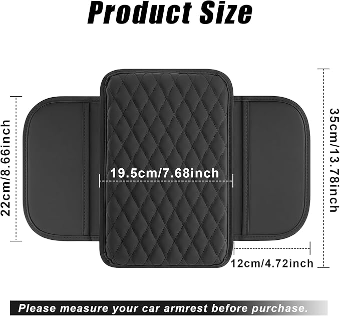 Center Console Cover, PU Leather Car Armrest Cover with Storage Pocket, Ergonomic & Anti-Slip, Universal Car Center Console Organizer for Vehicles, SUV, Truck, Sedan
