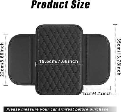 Center Console Cover, PU Leather Car Armrest Cover with Storage Pocket, Ergonomic & Anti-Slip, Universal Car Center Console Organizer for Vehicles, SUV, Truck, Sedan