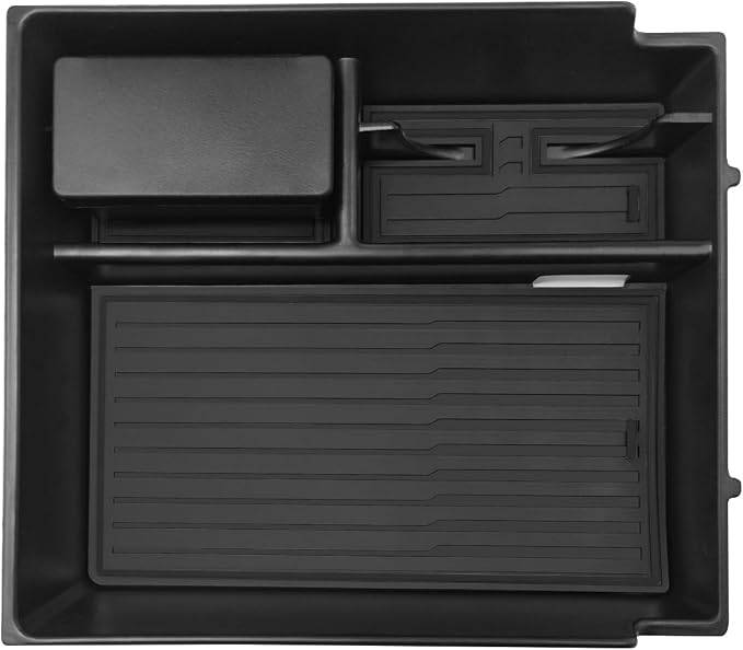 BestEvMod Center Console Organizer Tray Compatible with 2022-2025 2026 Rivian R1T/R1S Removable Coin Holder Armrest Storage Box ABS Material with PVC Trim Accessories (V3 Black)