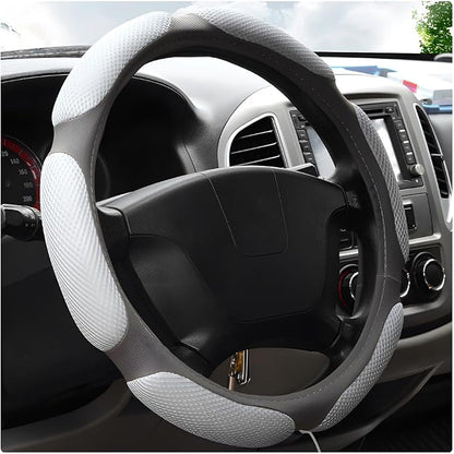 Car Steering Wheel Cover, 15" Anti-Slip Steering Wheel Protector Soft Hand Pad Cushion, Breathable Ice Silk Auto Wheel Wraps Comfy Grip All-Season Protector for Most Vehicles (Gray)