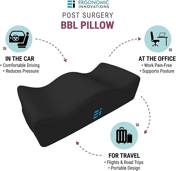 BBL Pillow After Surgery for Sitting - Brazilian Butt Lift Cushion for Driving & Home, Ergonomic Butt Shaped Pillow for Post-Op Recovery Pain Relief Support, BBL Must Haves