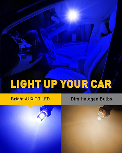 AUXITO 194 LED Light Bulb Blue 168 2825 W5W T10 Wedge 14-SMD LED Replacement Bulbs for Car Dome Map Door License Plate Parking Lights, Pack of 10
