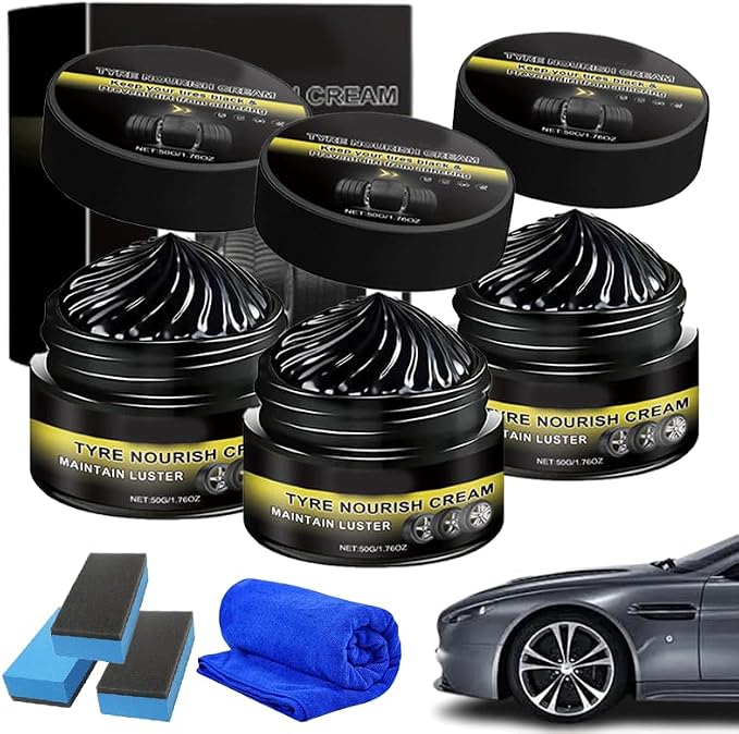 2026 New Tyre Nourish Cream, Tire Nourish Wax Cream for Cars, Tire Wax – Restores Black Gloss, Powerful Wheel Cleaning Refurbish Wax, Tyre Nourish Cream Maintain Luster, for Car Tires (3PCS)
