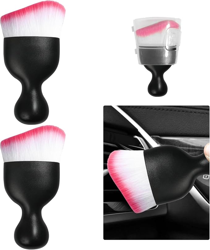 Ziciner 2 PCS Car Detailing Brush, Curved Soft Bristles Auto Removal Dust Collectors, Universal Vehicle Dashboard, Air Conditioner Vents etc Interior Cleaning Tool Accessories (White/Red)