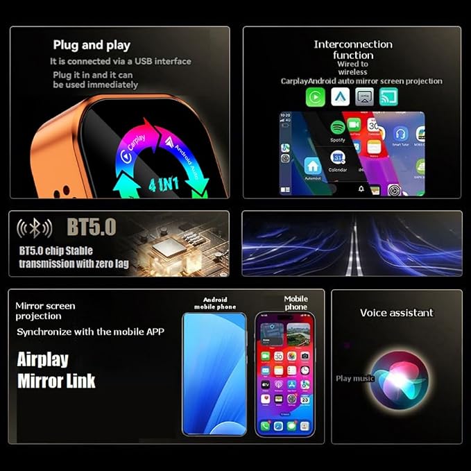 4in1 Wireless Carplay Adapter Mirror Link/Airplay/Android Auto/Carplay USB Dongle AI Box Wired Carplay to Wireless
