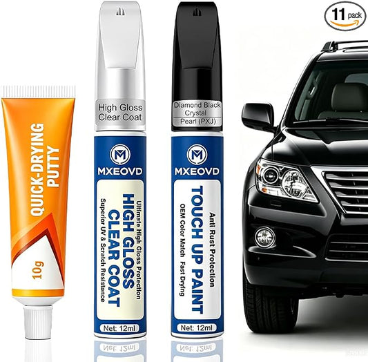 Diamond Black Crystal Pearl PXJ Touch Up Paint Compatible with Jeep, All in One Car Scratch Repair Kit with Primer Putty & Clear Coat, Complete Sanding Tools Set for Scratches Chips Nicks