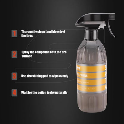 SPTA Tire Shine Spray, 16 Oz 500ml Extra Glossy Tire Shine Spray, Dry-to-Touch Dressing - Restores Wet Look to Rubber, Vinyl, and Plastic, Safe for Cars, Trucks, Motorcycles, RVs, and More -US-CL008