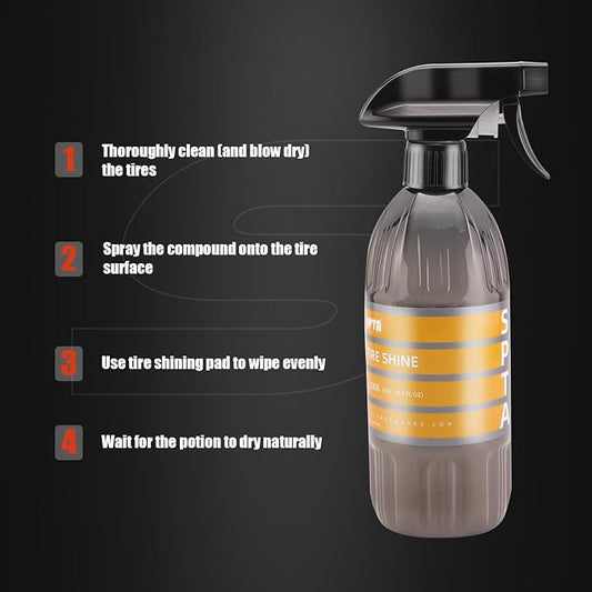 SPTA Tire Shine Spray, 16 Oz 500ml Extra Glossy Tire Shine Spray, Dry-to-Touch Dressing - Restores Wet Look to Rubber, Vinyl, and Plastic, Safe for Cars, Trucks, Motorcycles, RVs, and More -US-CL008