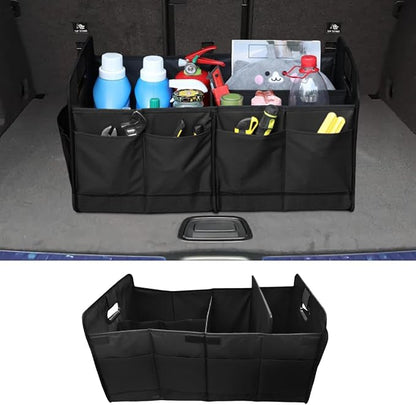 Car Trunk Organizer, Large Capacity Oxford Cloth Car Storage Box, Collapsible Multi-Compartment Organization Container, Waterproof Auto Interior Storage Accessories (Black)