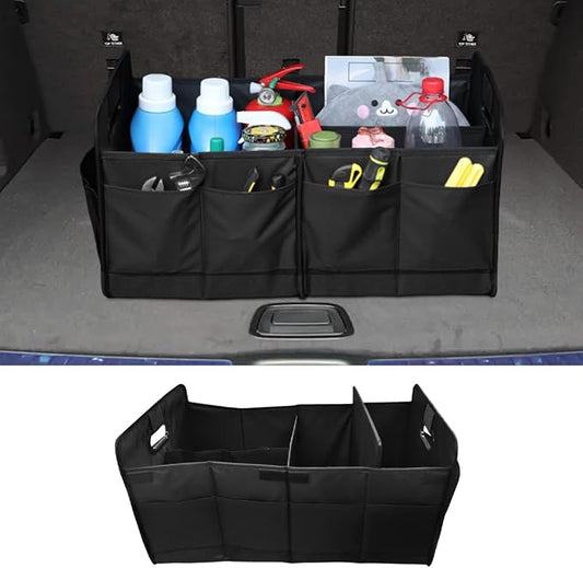 Car Trunk Organizer, Large Capacity Oxford Cloth Car Storage Box, Collapsible Multi-Compartment Organization Container, Waterproof Auto Interior Storage Accessories (Black)