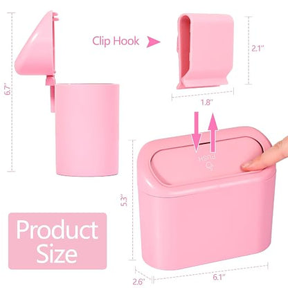NBTEPEM Pink Car Trash Can with Lid - 2 Pack, Mini Auto Garbage Can with 60 Trash Bags, Leakproof Automotive Garbage Container Bin, Multipurpose Organizers and Storage for Car, Home, Office (Pink)