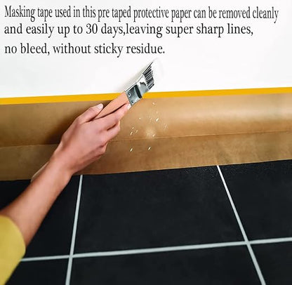 xianshengle Pre-Taped Masking Paper for Painting, 20 Inch x 50 Feet Tape and Drape Painters Paper, Automotive Painters Paper, for Auto Body Masking, Wall Covering and Paint Masking (4Rolls)