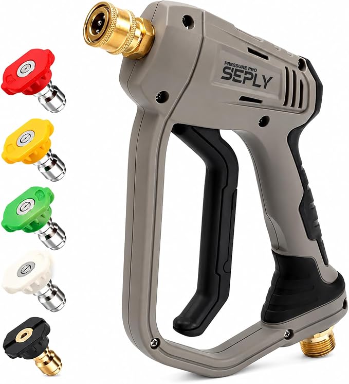 Pressure Washer Short Gun 5000 PSI with 5 Nozzle Tips, M22-14mm Fittings, Heavy Duty Power Washer Spray Gun with Ergonomic Handle for Car Wash, Detailing, and Cleaning