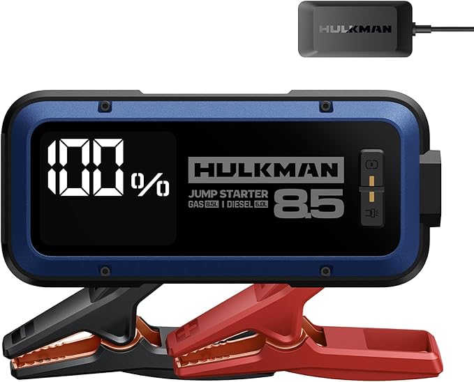 Hulkman Alpha85, Cobalt Blue, 2000A 74Wh Smart Jump Starter with 65W Fast Charger,12V Portable Car Battery Booster with 3.3"Display Power Pack,5-Mode light,Jumper Cables for up to 8.5L Gas/6.0L Diesel