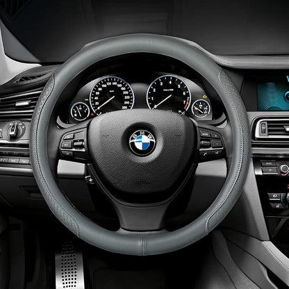 Microfiber Leather Steering Wheel Cover, Classic Embossing, Anti-Slip, Breathable, 15 Inch, Gray