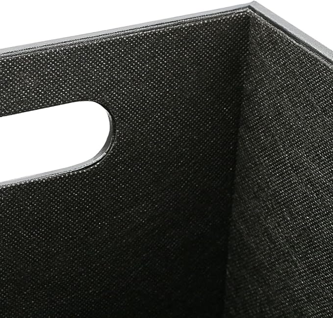 KINGFOM Classic Pu Leather Trash Can Wastebasket, Garbage Container Bin with Handles for Bathrooms, Powder Rooms, Kitchens, Home, Office and and High Class Hotel Square Black