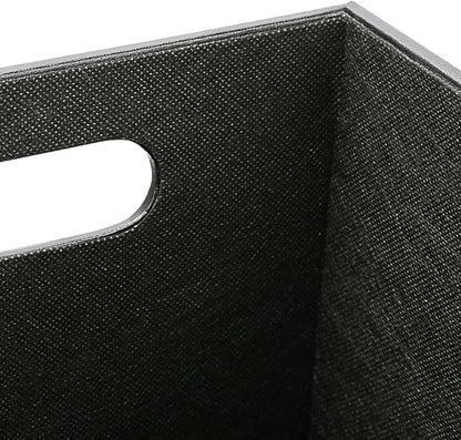 KINGFOM Classic Pu Leather Trash Can Wastebasket, Garbage Container Bin with Handles for Bathrooms, Powder Rooms, Kitchens, Home, Office and and High Class Hotel Square Black