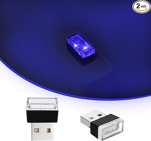 USB LED Car Interior Atmosphere Lights, 2 PCS, Night Light, Decoration Lamp USB Night Light for All Car Interiors (Blue)