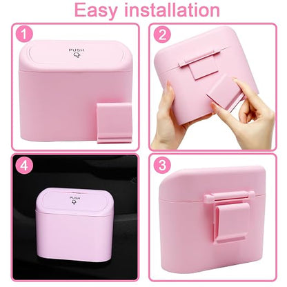 Car Trash Can Bin with Lid - 2 Packs Universal Vehicle Mini Leakproof Garbage Can Bin with 40pcs Trash Bags Can Organizer Storage for Front Back Seat Accessories for Auto Office Bedroom Home(Pink)