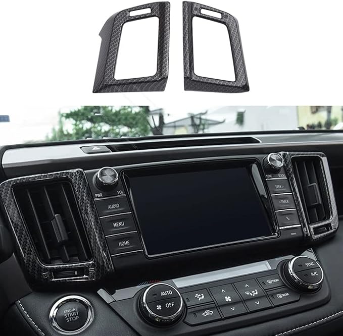 BOYUER for Toyota RAV4 2013 2014 2015 2016 2017 2018 2PCS ABS Dashboard Central Console Air Conditioning A/C Vent Panel Frame Interior Decoration Trim Accessories(Carbon Fiber) Enhance Fashion Sense