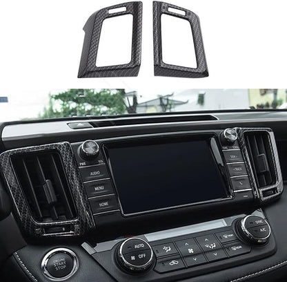 BOYUER for Toyota RAV4 2013 2014 2015 2016 2017 2018 2PCS ABS Dashboard Central Console Air Conditioning A/C Vent Panel Frame Interior Decoration Trim Accessories(Carbon Fiber) Enhance Fashion Sense