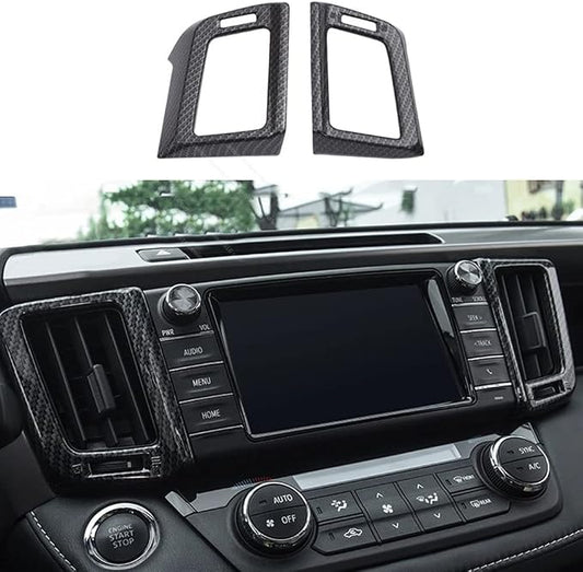 BOYUER for Toyota RAV4 2013 2014 2015 2016 2017 2018 2PCS ABS Dashboard Central Console Air Conditioning A/C Vent Panel Frame Interior Decoration Trim Accessories(Carbon Fiber) Enhance Fashion Sense