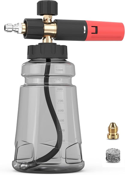 Foam Cannon for Pressure Washer with 1/4" Quick Connector, Wide Mouth Foam Cannon, Adjustable Soap Cannon for Car Wash, Additional 1.1mm Orifice Nozzle (Grey)