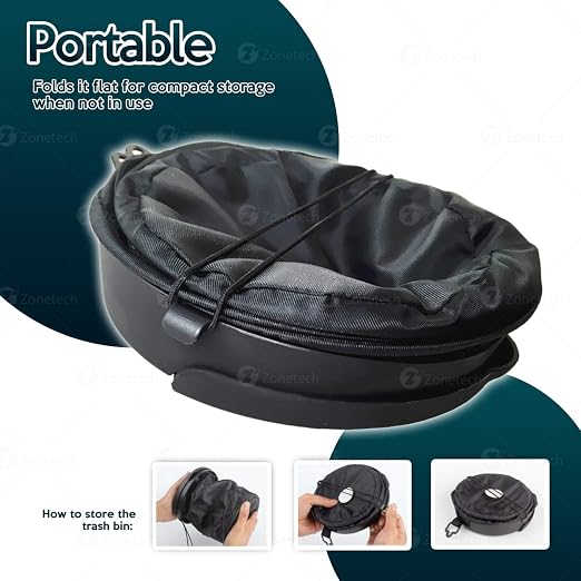 ZONETECH 2-Pack Universal Traveling Portable Car Trash Can - Black Collapsible Pop-up Leak Proof Trash Can- for Garbage to Organize Car,