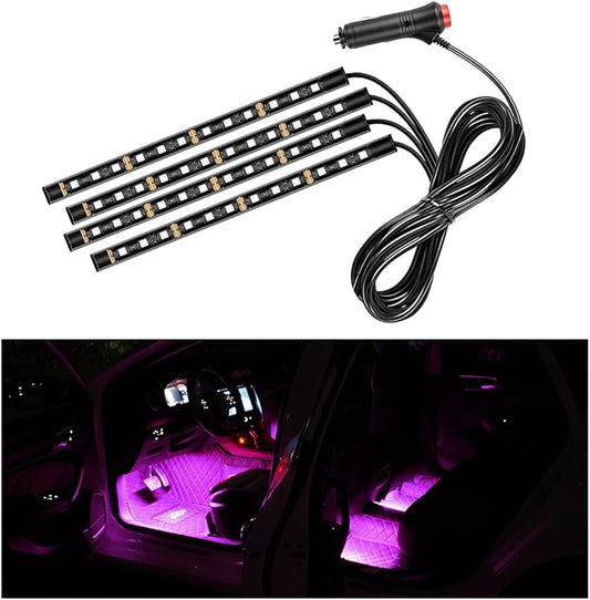 Ohleats Car LED Strip Light, 48 LED RGB Auto Interior Atmosphere Lights, Cigarette Lighter Under Dash Ambient Night Light, Interior Lamp Lighting Kit (Pink Purple, Cigarette Lighter)